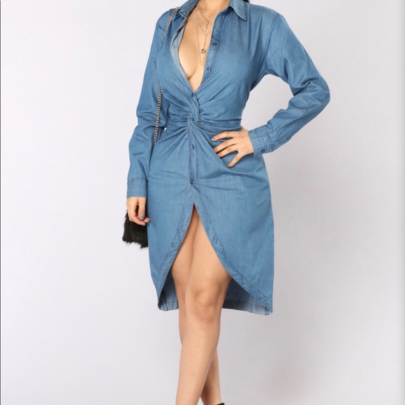 Fashion Nova Tops - NWT Fashion Nova Knot Tunic Denim Size Small